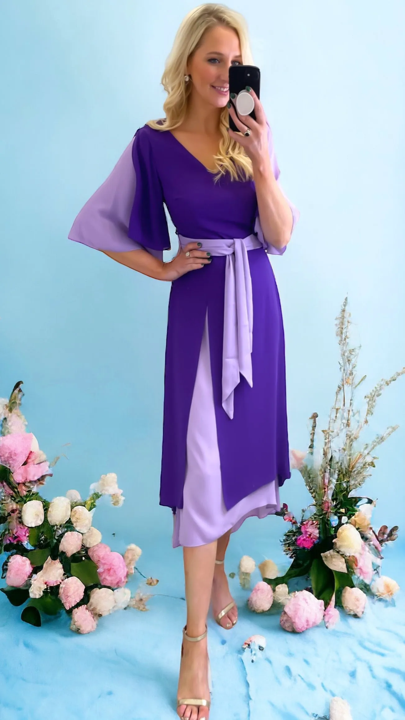 1-A1384 Cosima Purple 2 Tone Flare Dress