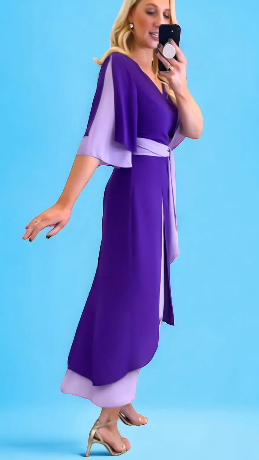 1-A1384 Cosima Purple 2 Tone Flare Dress