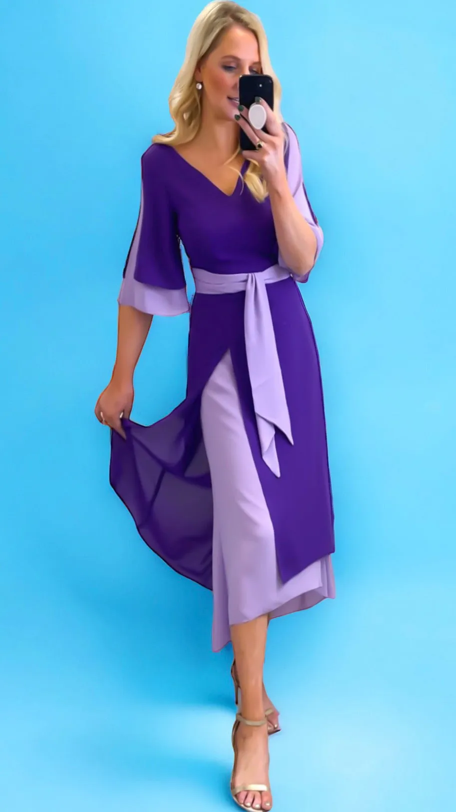 1-A1384 Cosima Purple 2 Tone Flare Dress