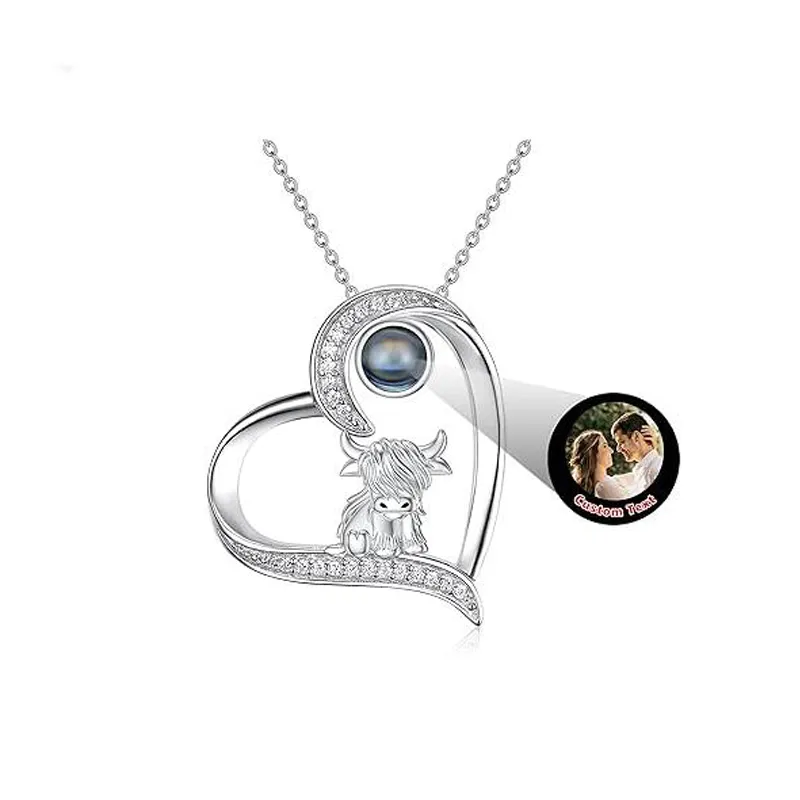 12 Months Birthstone Highland Cow Necklace Gifts for Women Girls Animal Cow Lover