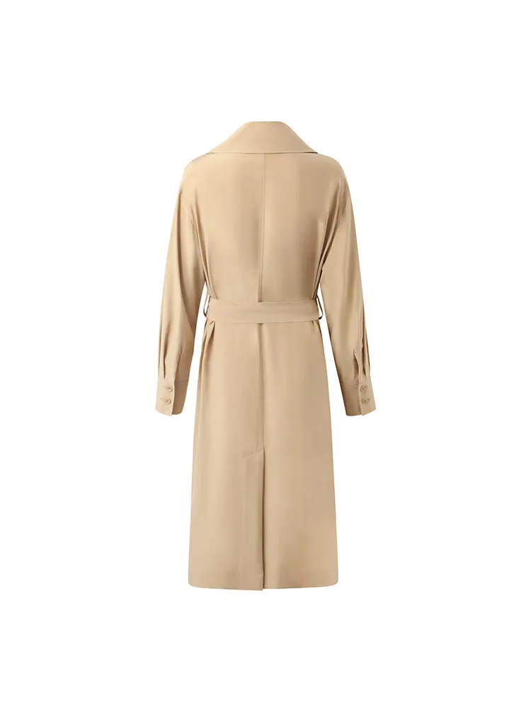 22 Momme Mulberry Silk Women Trench Coat With Belt