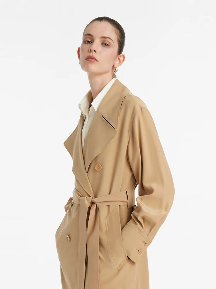 22 Momme Mulberry Silk Women Trench Coat With Belt