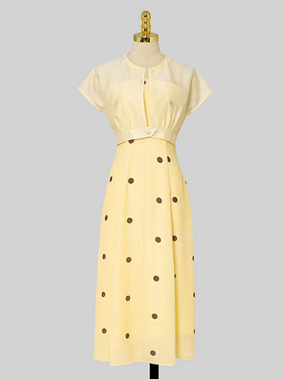 2PS Yellow 1950S Vintage Classic Coat And Spaghetti Strap Polka Dots Dress Suit