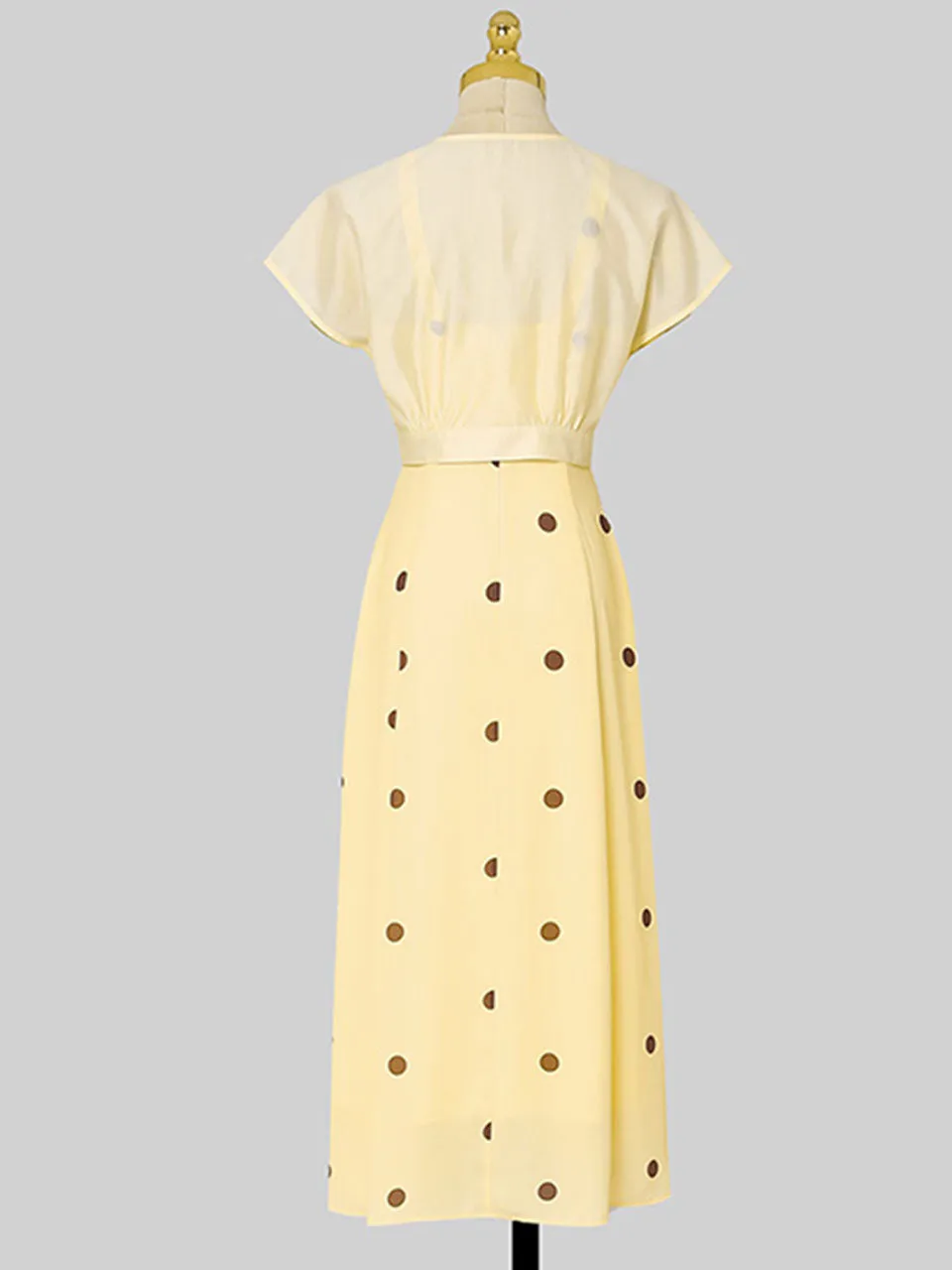 2PS Yellow 1950S Vintage Classic Coat And Spaghetti Strap Polka Dots Dress Suit