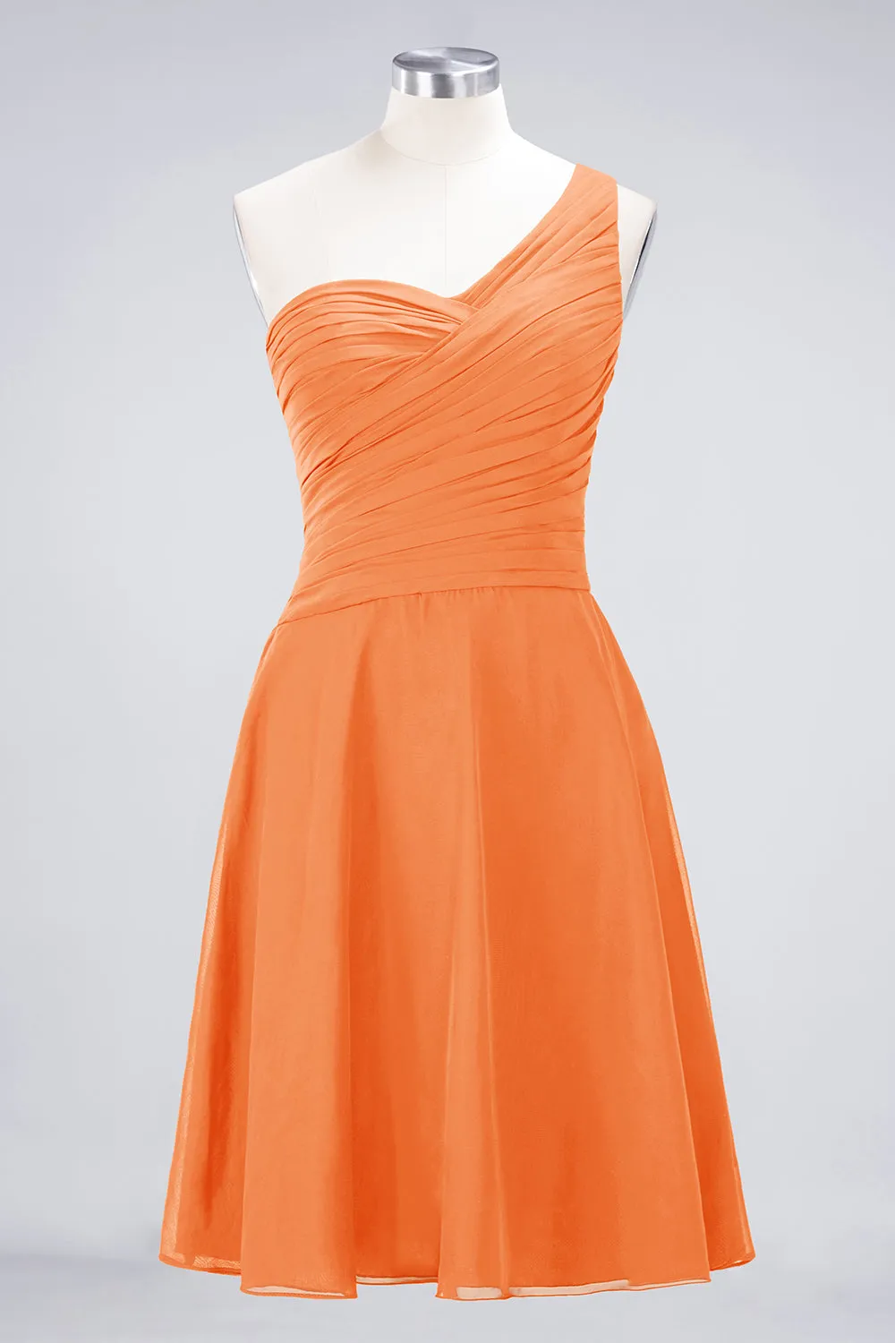 A-Line Chiffon One Shoulder Sweetheart Sleeveless Short Bridesmaid Dress