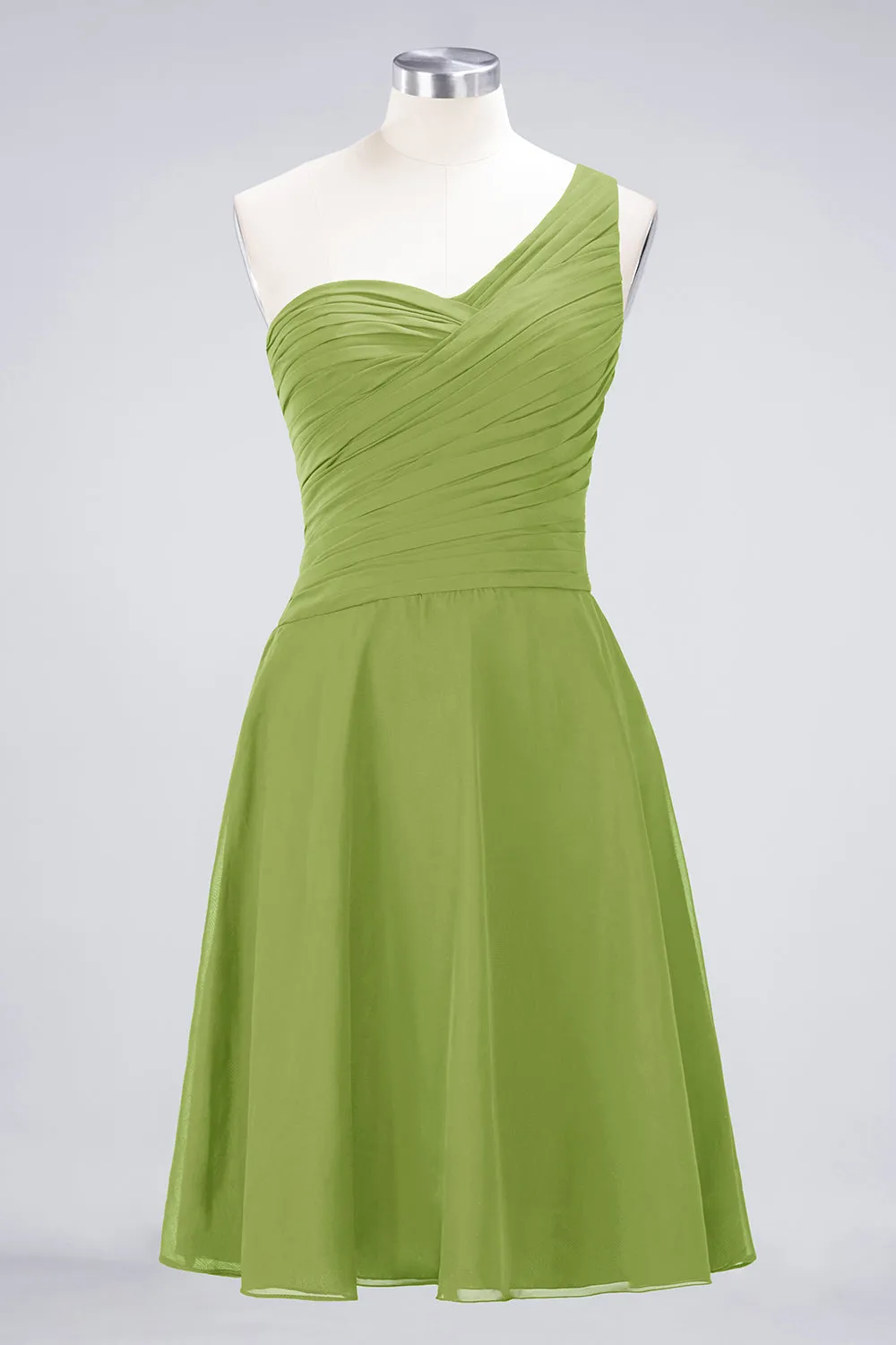 A-Line Chiffon One Shoulder Sweetheart Sleeveless Short Bridesmaid Dress