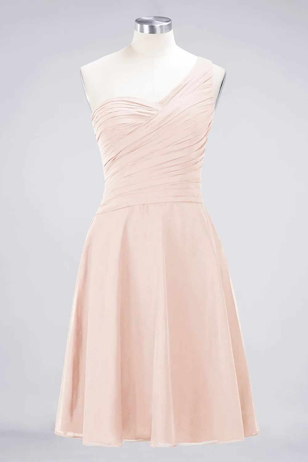 A-Line Chiffon One Shoulder Sweetheart Sleeveless Short Bridesmaid Dress