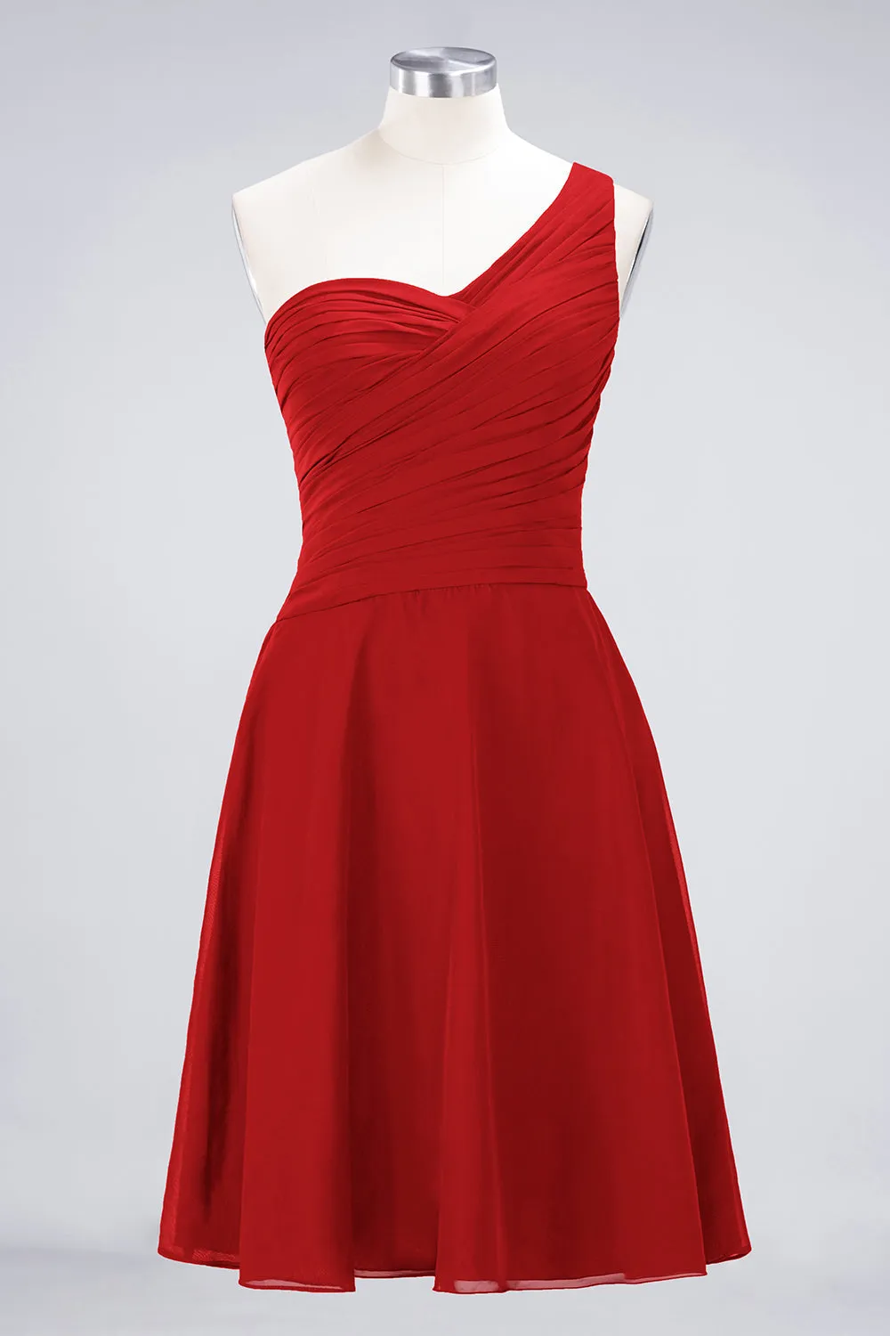 A-Line Chiffon One Shoulder Sweetheart Sleeveless Short Bridesmaid Dress