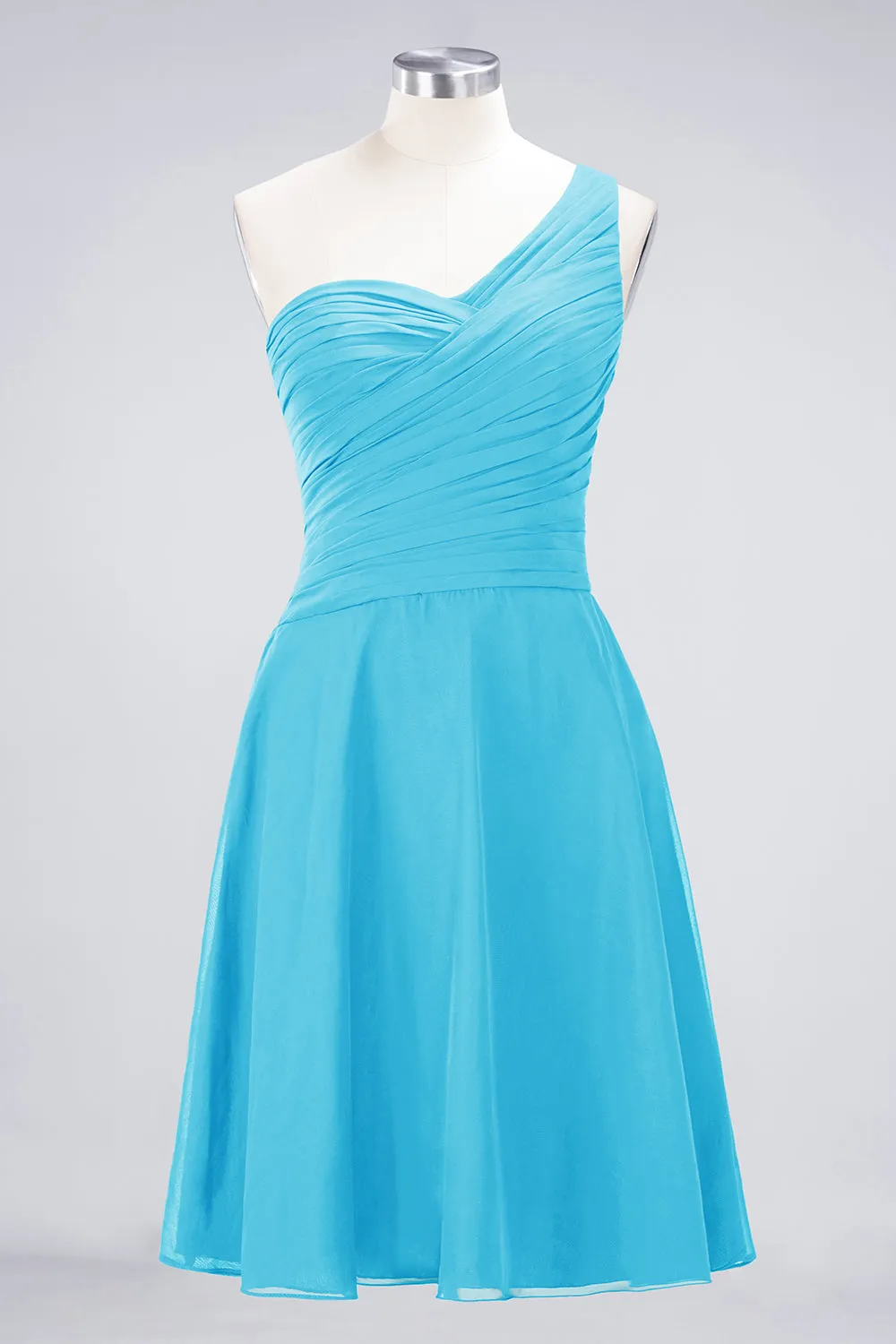 A-Line Chiffon One Shoulder Sweetheart Sleeveless Short Bridesmaid Dress