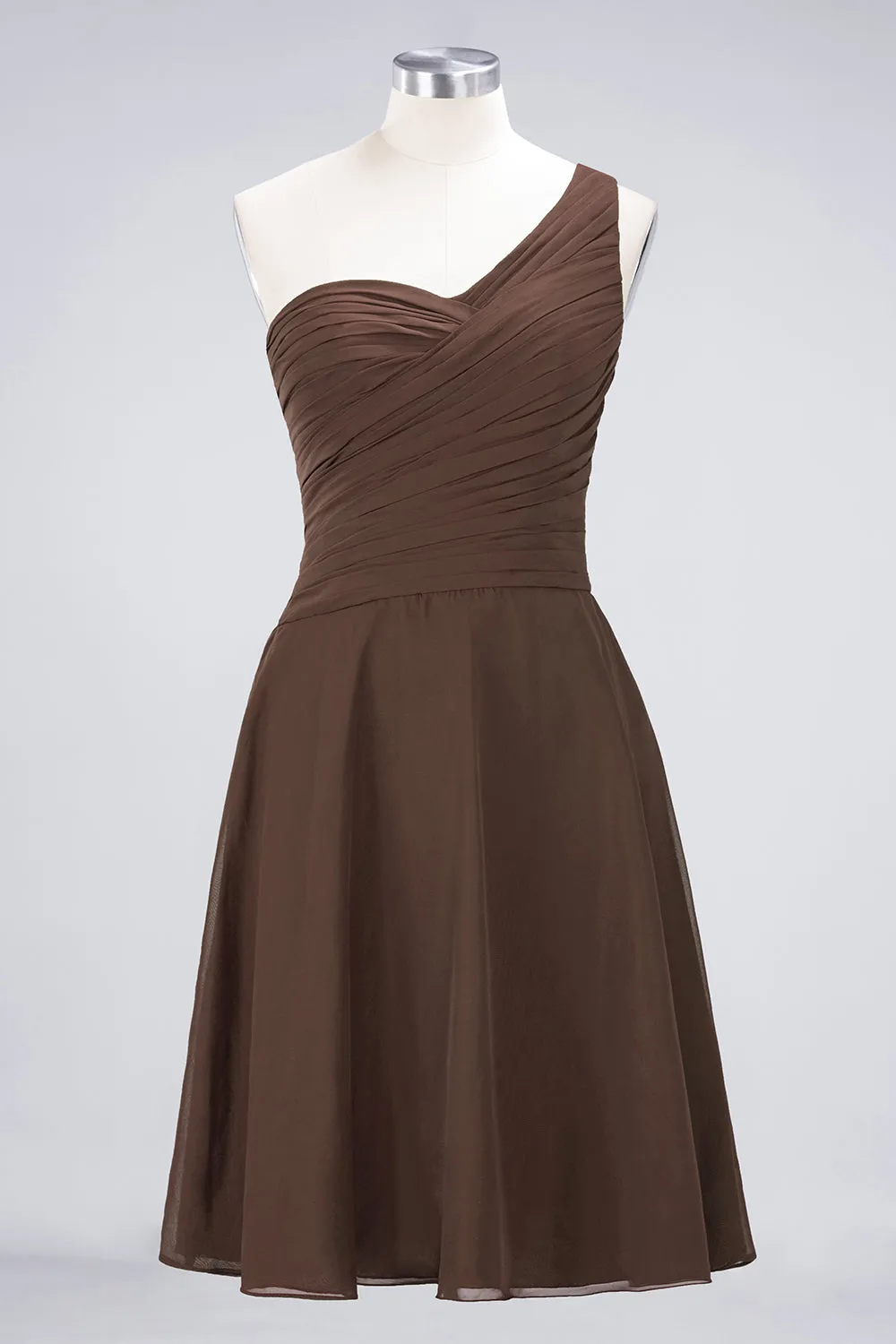 A-Line Chiffon One Shoulder Sweetheart Sleeveless Short Bridesmaid Dress