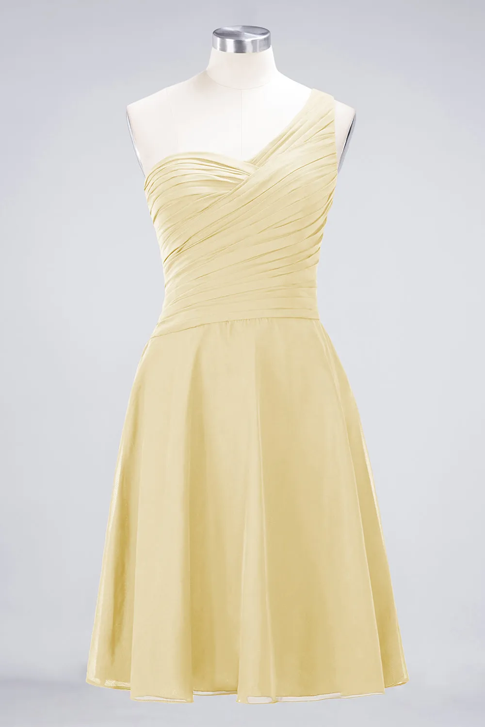 A-Line Chiffon One Shoulder Sweetheart Sleeveless Short Bridesmaid Dress