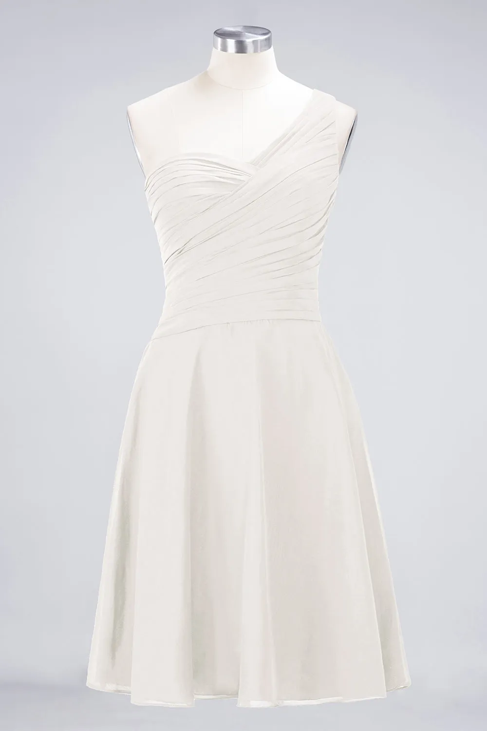 A-Line Chiffon One Shoulder Sweetheart Sleeveless Short Bridesmaid Dress