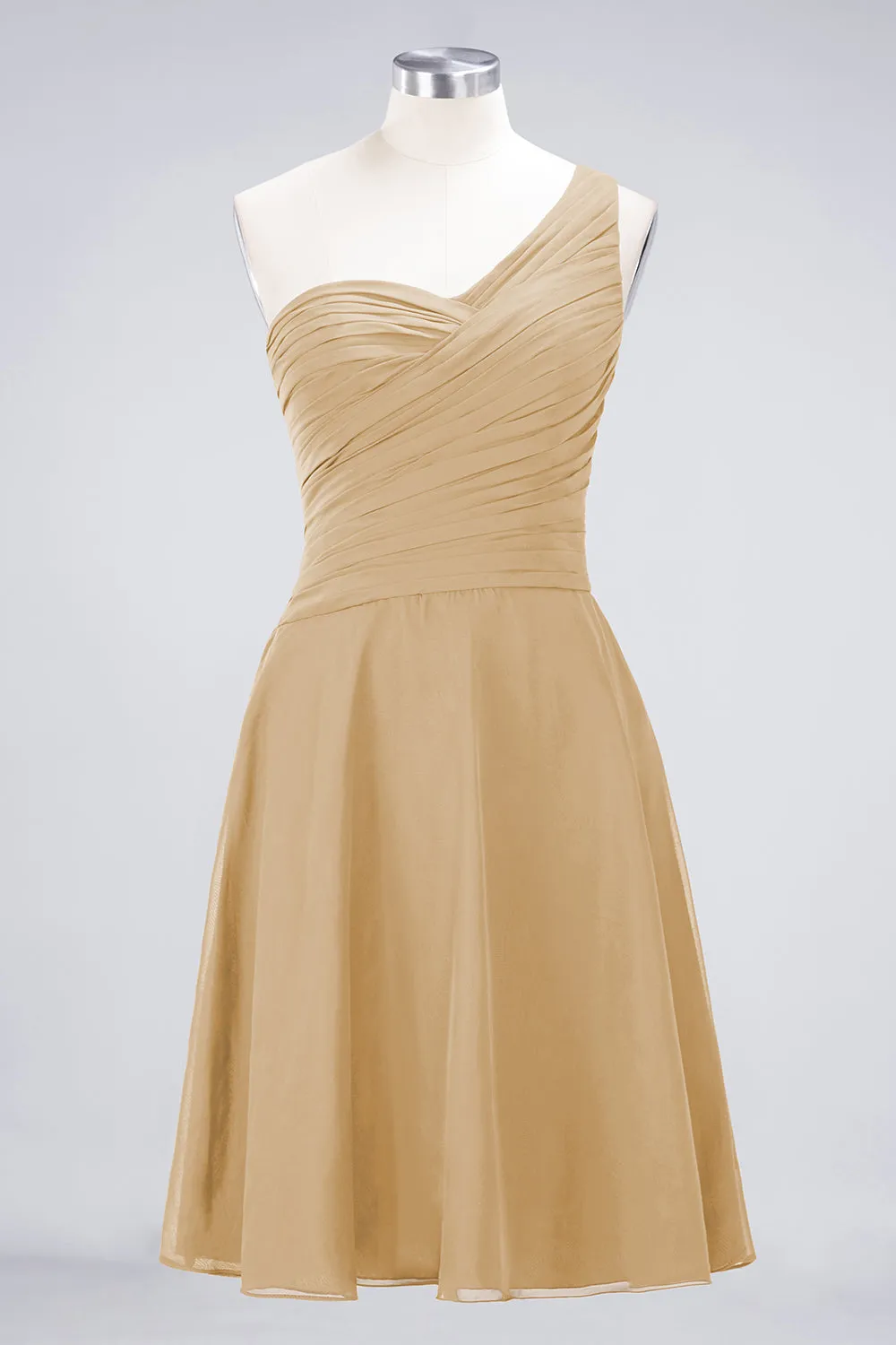 A-Line Chiffon One Shoulder Sweetheart Sleeveless Short Bridesmaid Dress