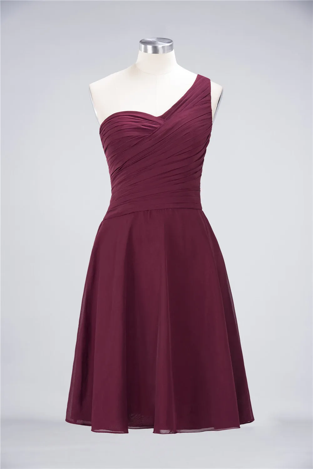 A-Line Chiffon One Shoulder Sweetheart Sleeveless Short Bridesmaid Dress