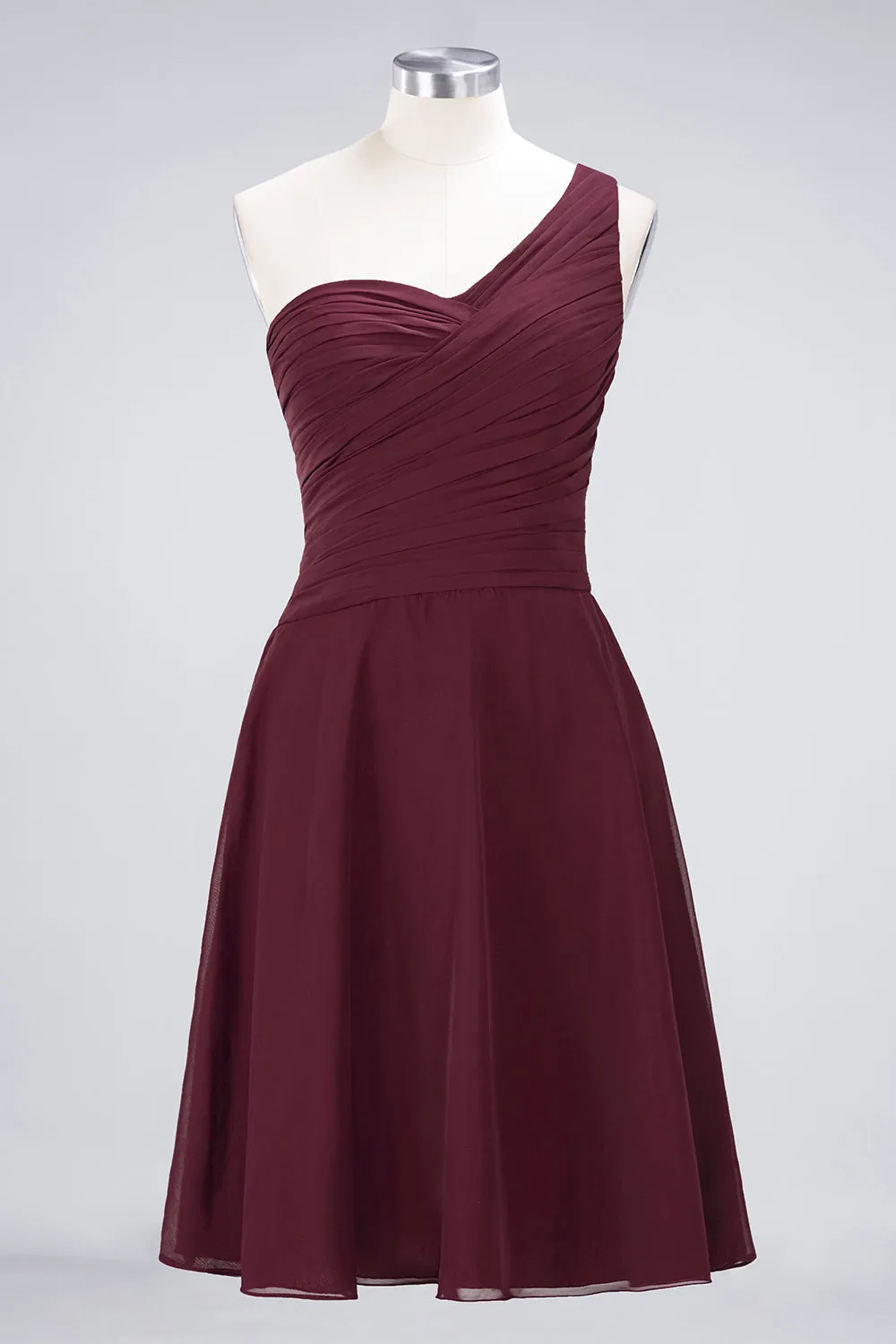 A-Line Chiffon One Shoulder Sweetheart Sleeveless Short Bridesmaid Dress