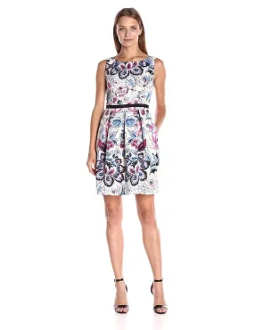 Adrianna Papell - AP1D100197 Sleeveless Floral Bateau Pleated Dress