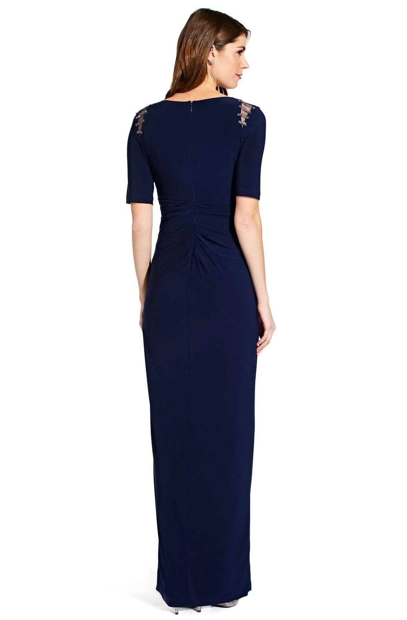 Adrianna Papell - AP1E205409 Embellished V-neck Jersey Sheath Dress