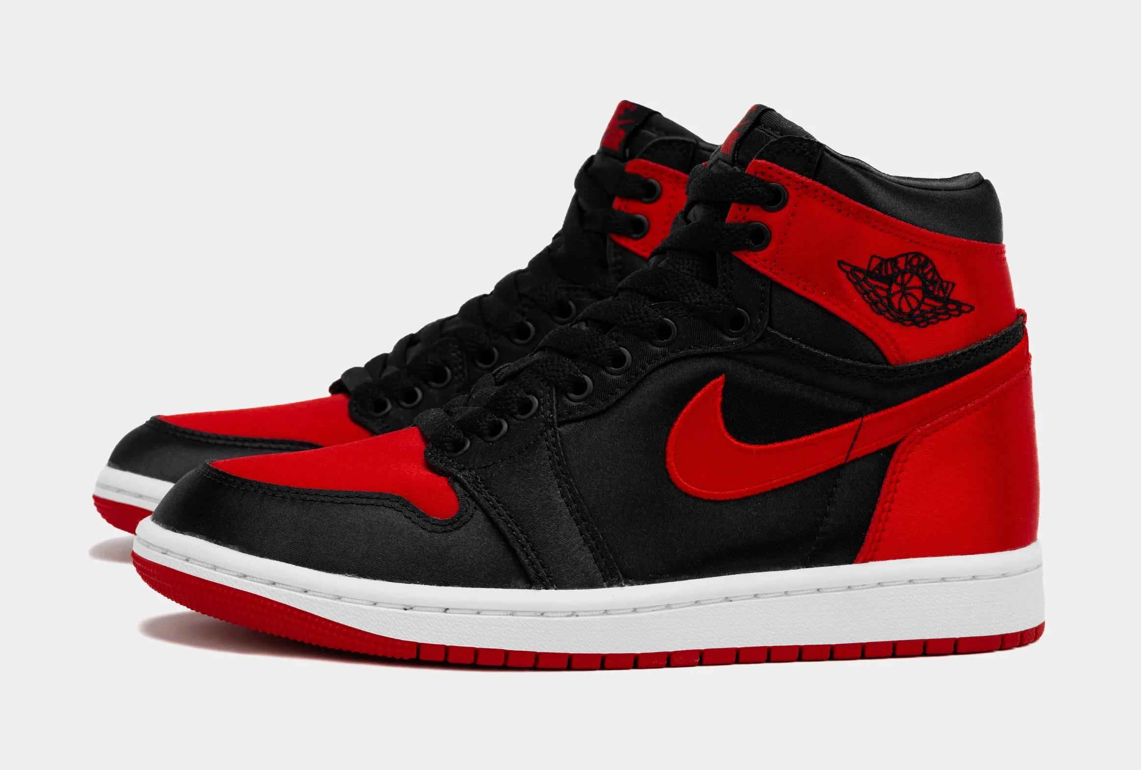 Air Jordan 1 Retro Hi OG Satin Bred Womens Lifestyle Shoes (Black/Red)