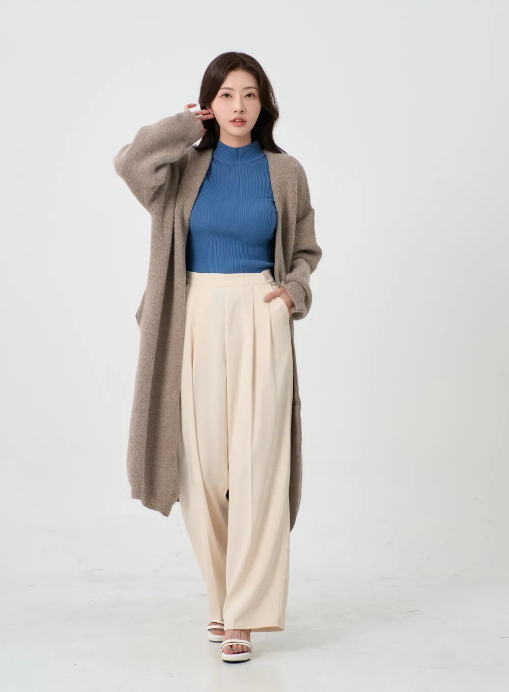 Angora V-Neck No Button Long Cardigan IO12