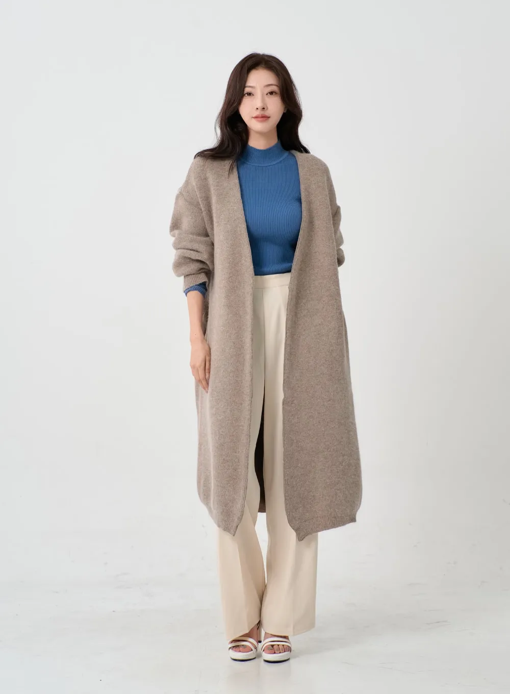 Angora V-Neck No Button Long Cardigan IO12