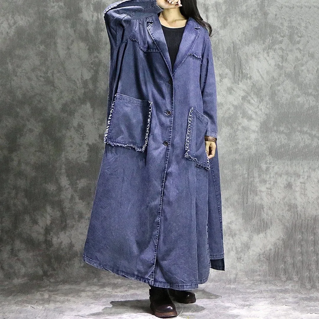 BABAKUD Casual Loose Denim Large Size Ragged Windbreak Coat