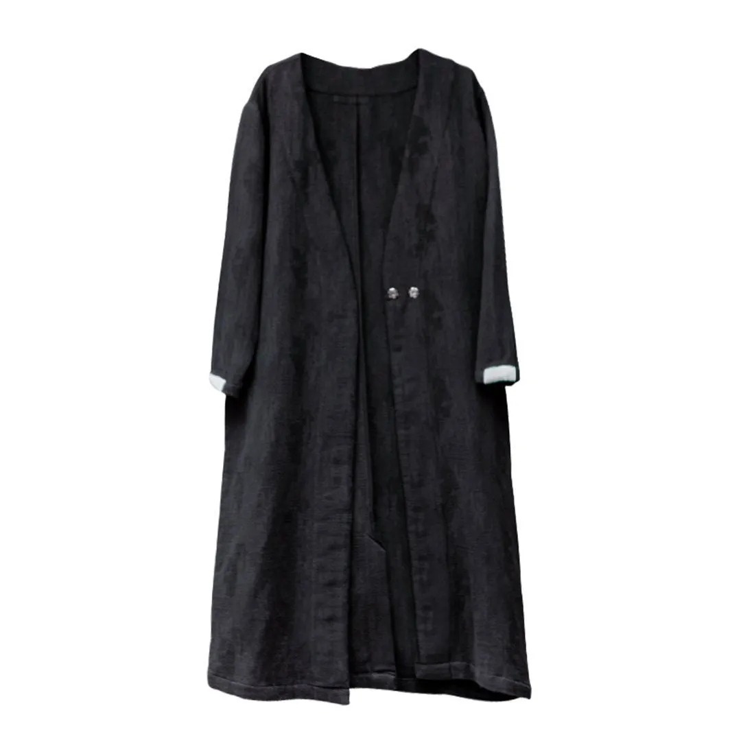 BABAKUD Women Spring Autumn Solid Linen V-Neck Coat