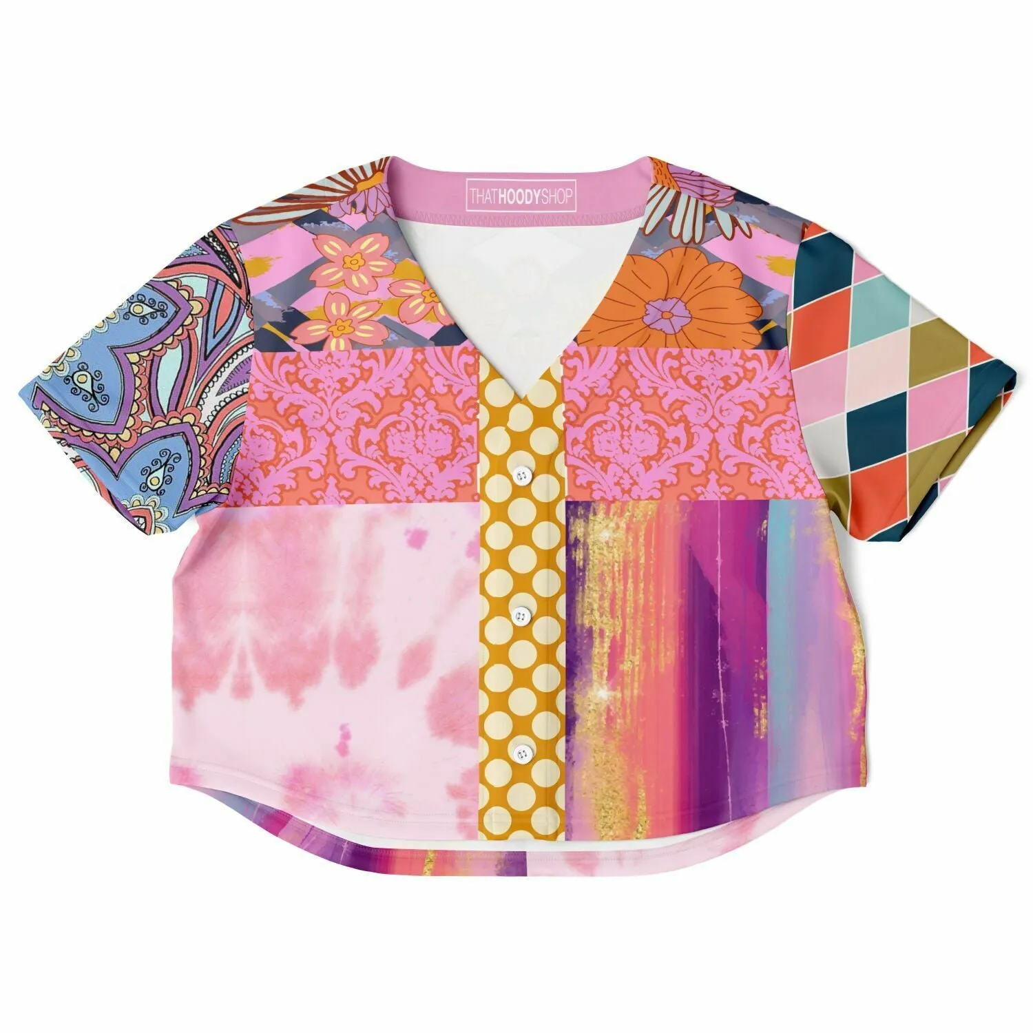 Bahama Mama Patchwork Cropped Button Front Jersey