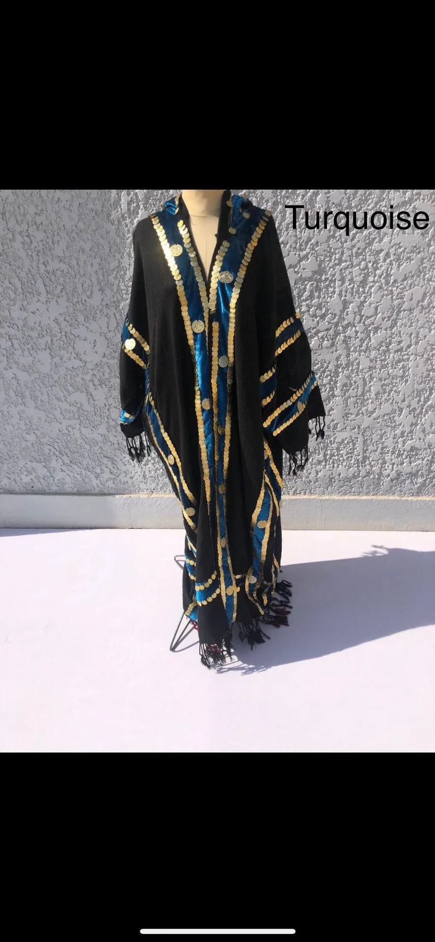 Bedouin gypsy hand loomed Kimono, Wool Winter jacket, hand stitched coins, hooded jacket, Wool Gypsy Jacket, Winter Abaya, Abayas for women