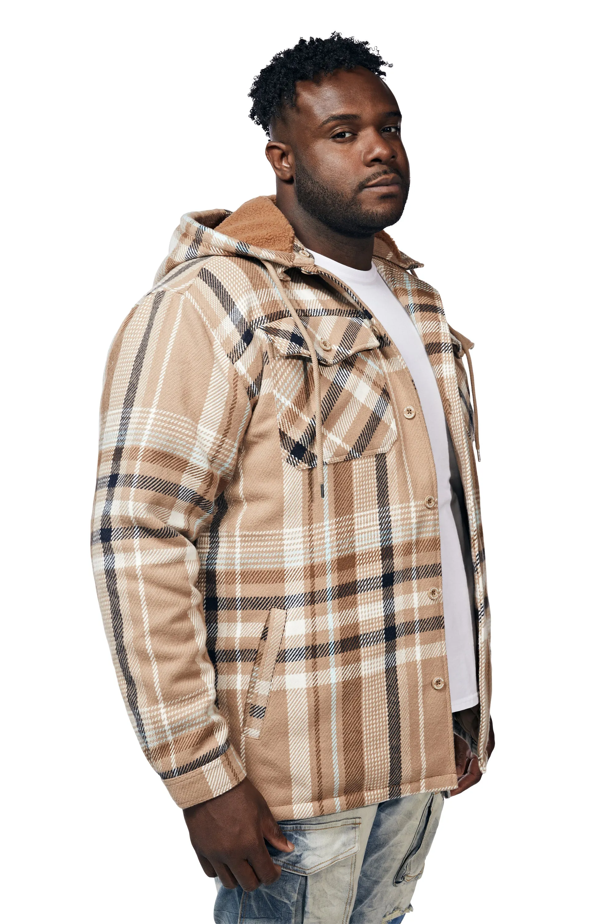 Big and Tall Plaid Flannel Shacket - Toffee