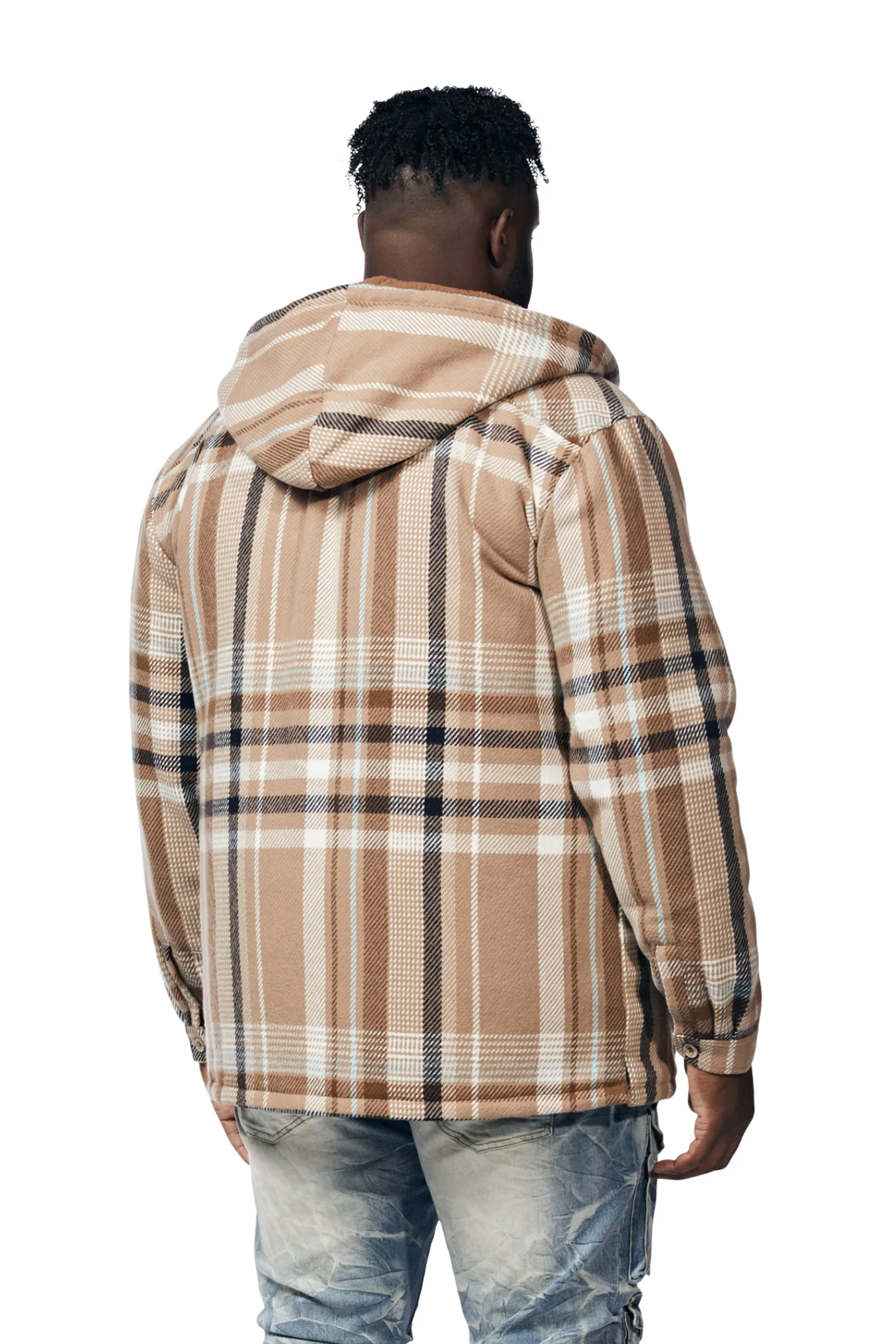 Big and Tall Plaid Flannel Shacket - Toffee