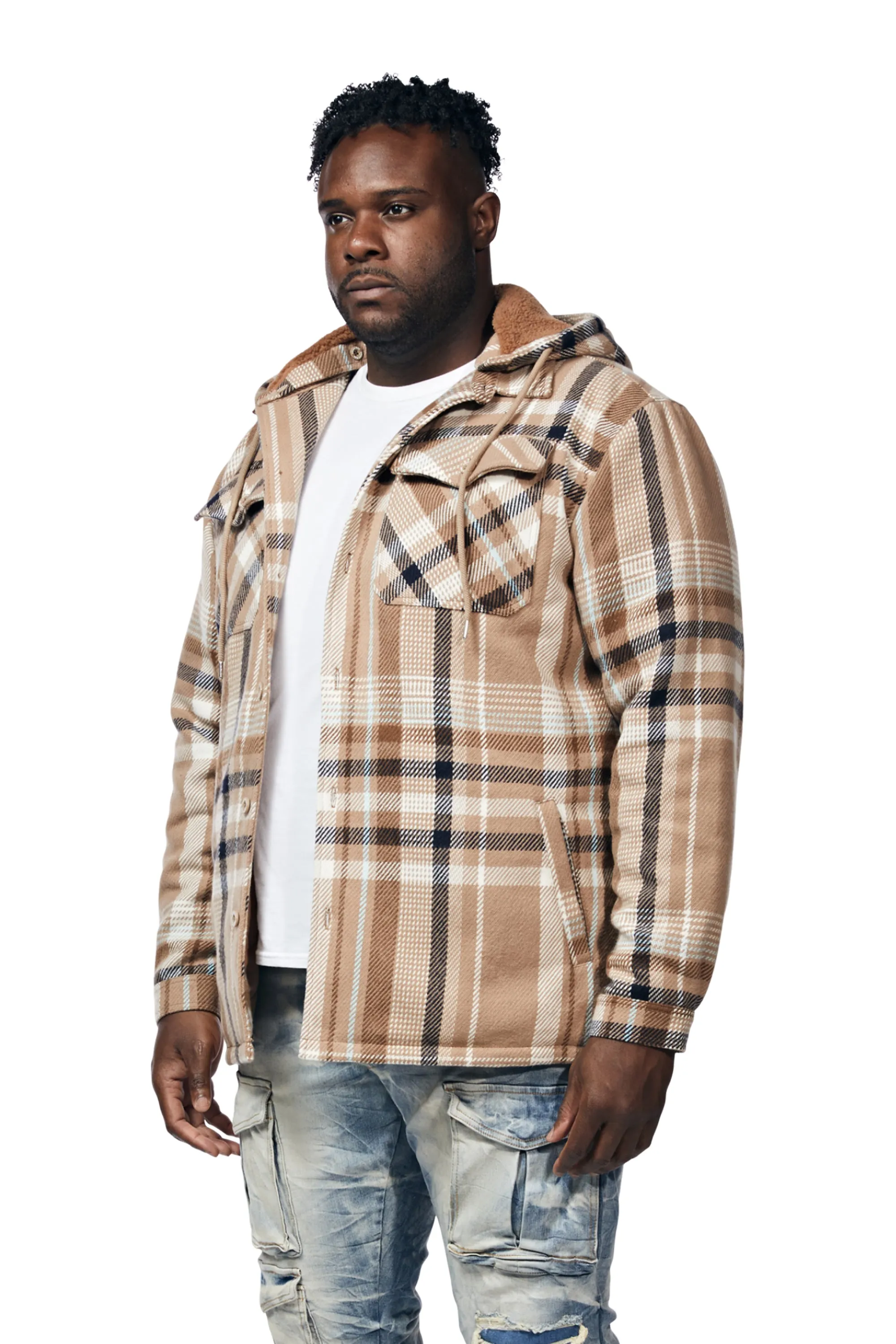 Big and Tall Plaid Flannel Shacket - Toffee