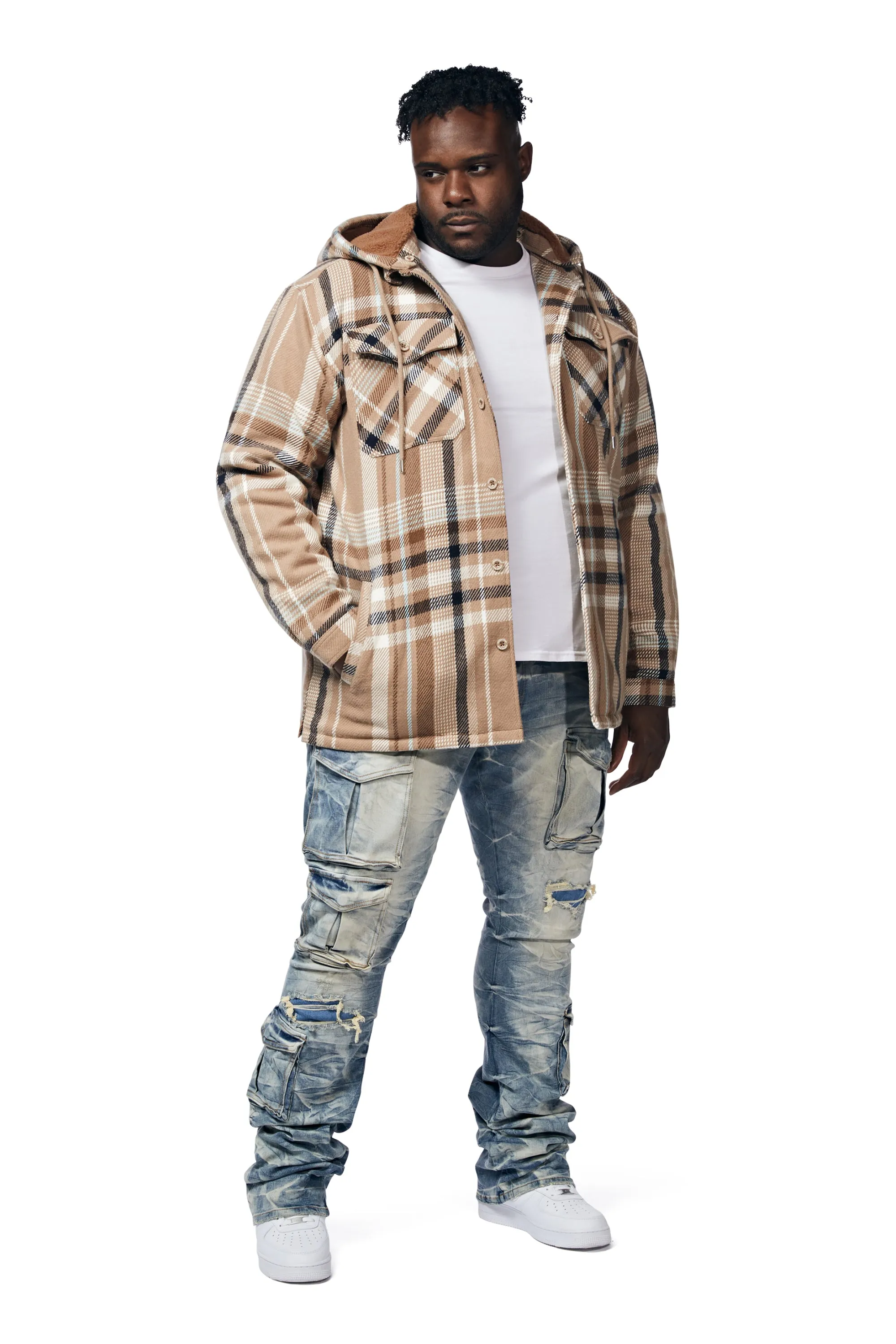 Big and Tall Plaid Flannel Shacket - Toffee