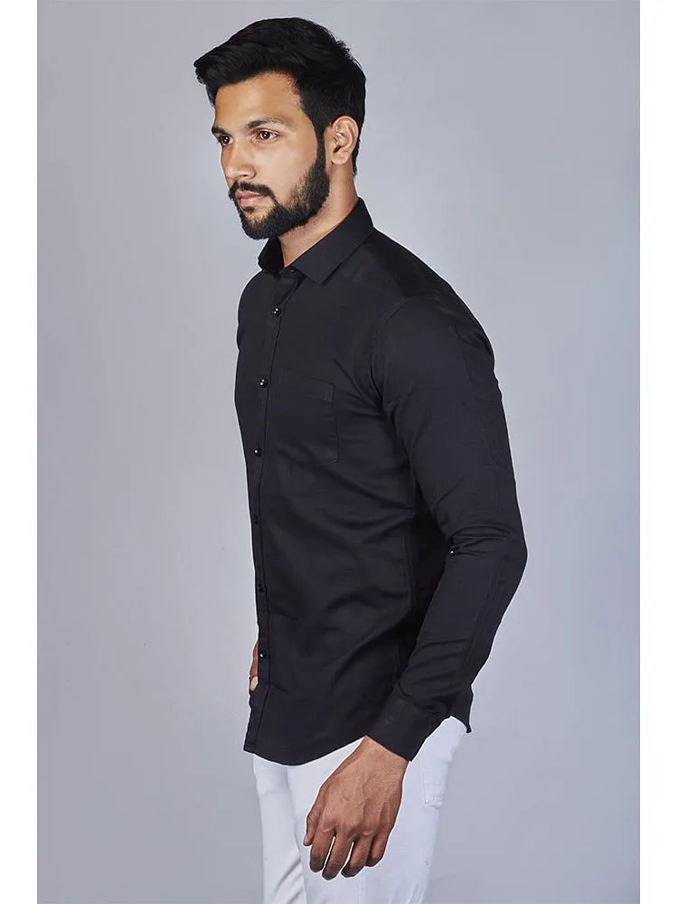 Black Formal Shirt - Black Solid Satin Formal Men Shirt