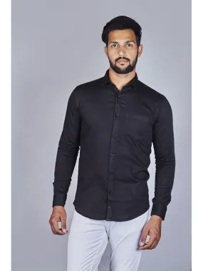 Black Formal Shirt - Black Solid Satin Formal Men Shirt