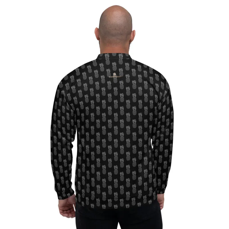 Black Pineapple Bomber Jacket, Modern Unisex Jacket For Men/Women With Pockets - Made in USA/ MX/ EU all