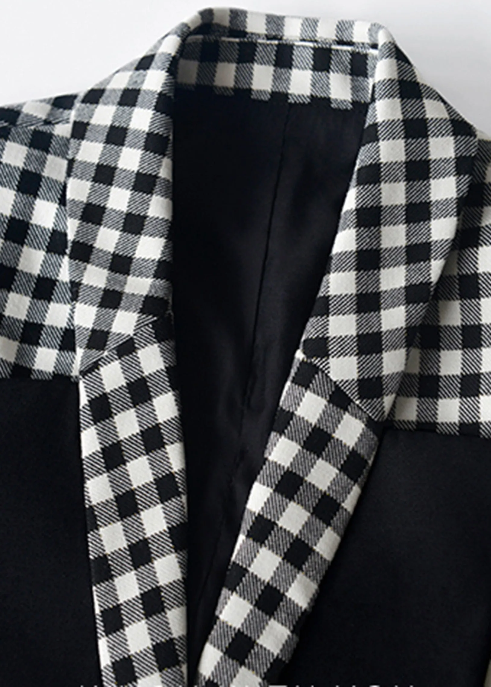 Black White Plaid Wool Blend Blazer Vest