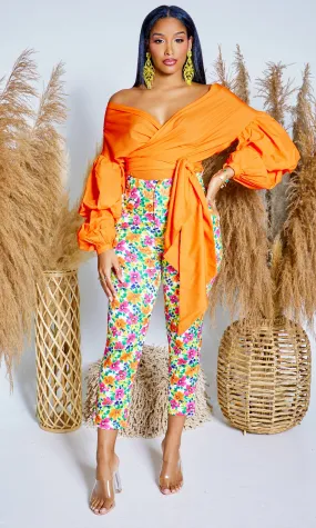 Blossom | Floral Print Pants - Orange Print  FINAL SALE