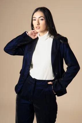 Blue Dual Tone Luxurious Velvet Blazer For Women