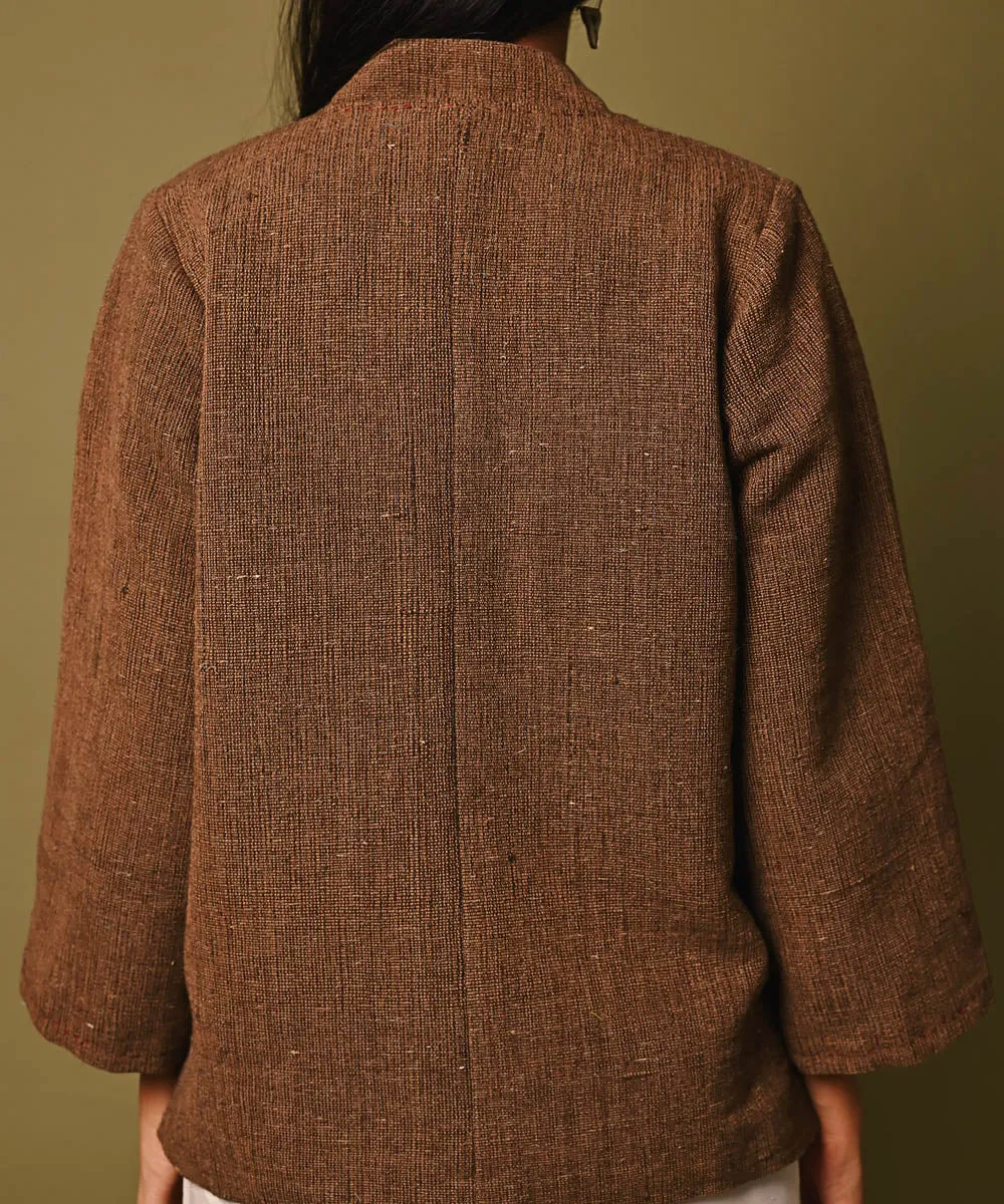 Brown handwoven woolen full sleeves jacket