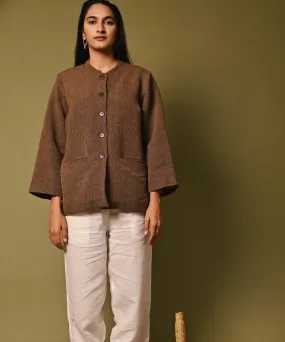 Brown handwoven woolen full sleeves jacket