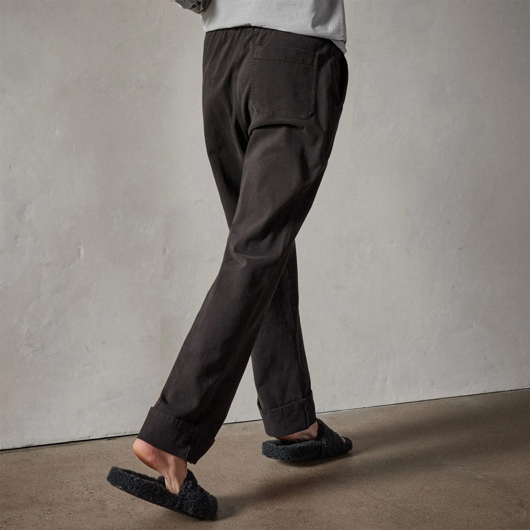 Brushed Cotton Twill Cuffed Trouser - Black