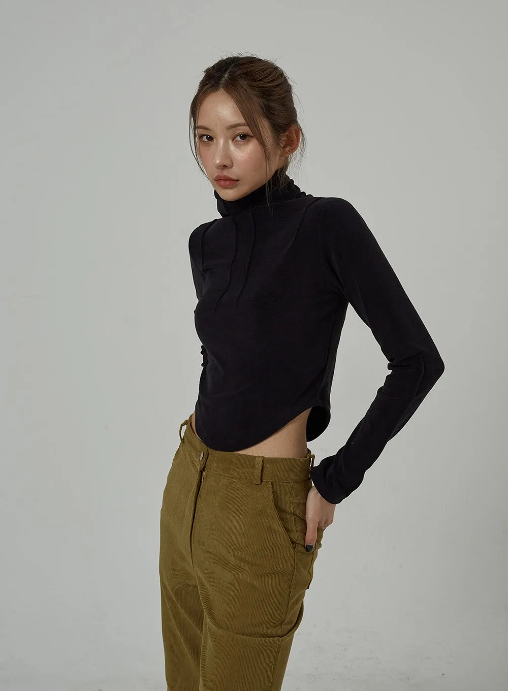 Bust Stripe Detail Cropped Turtleneck CJ309