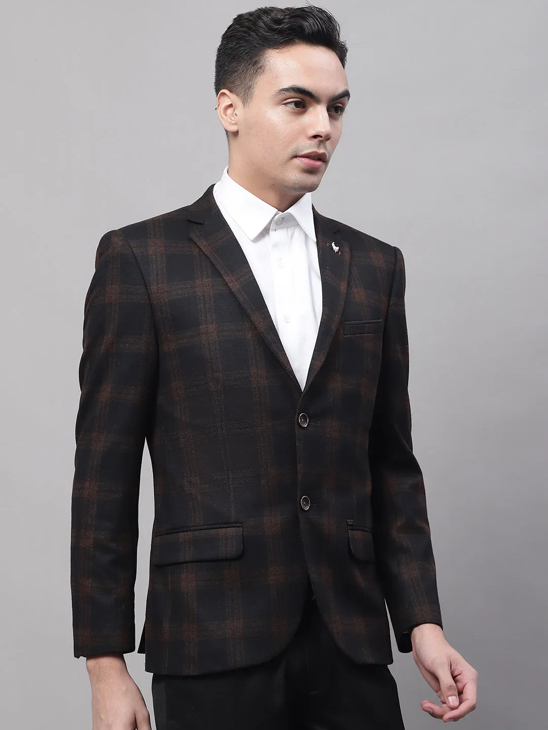 Cantabil Black Checkered Full Sleeves Casual Blazer For Men