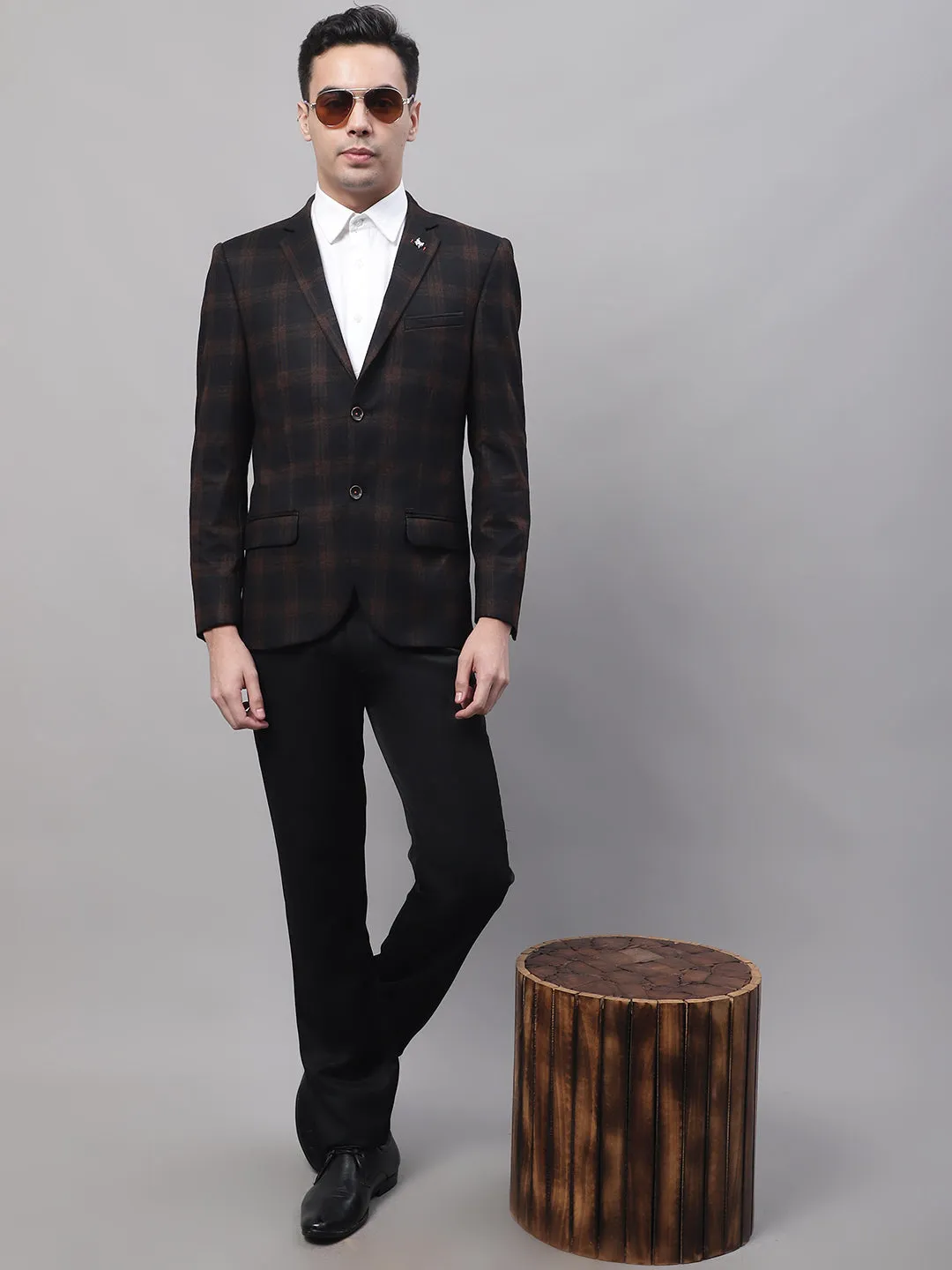 Cantabil Black Checkered Full Sleeves Casual Blazer For Men