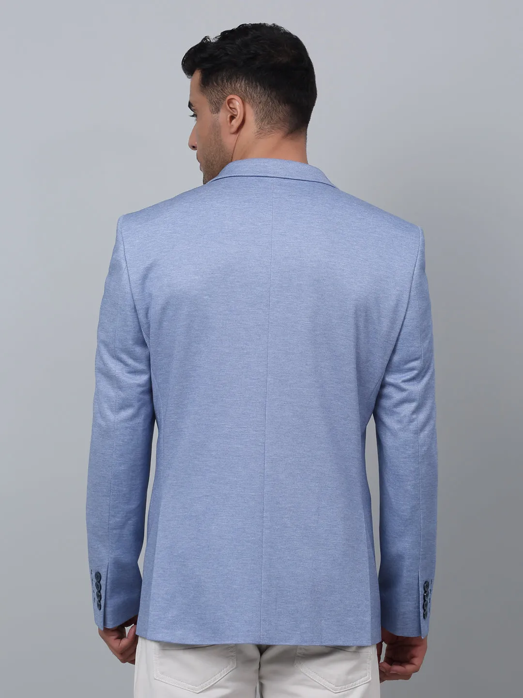 Cantabil Blue Solid Plain Full Sleeves Casual Blazer For Men