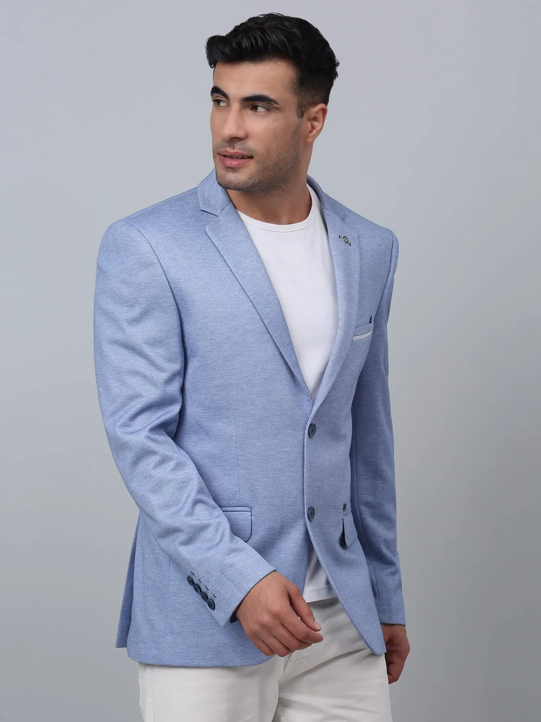 Cantabil Blue Solid Plain Full Sleeves Casual Blazer For Men