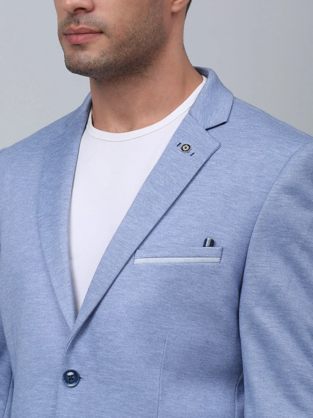 Cantabil Blue Solid Plain Full Sleeves Casual Blazer For Men