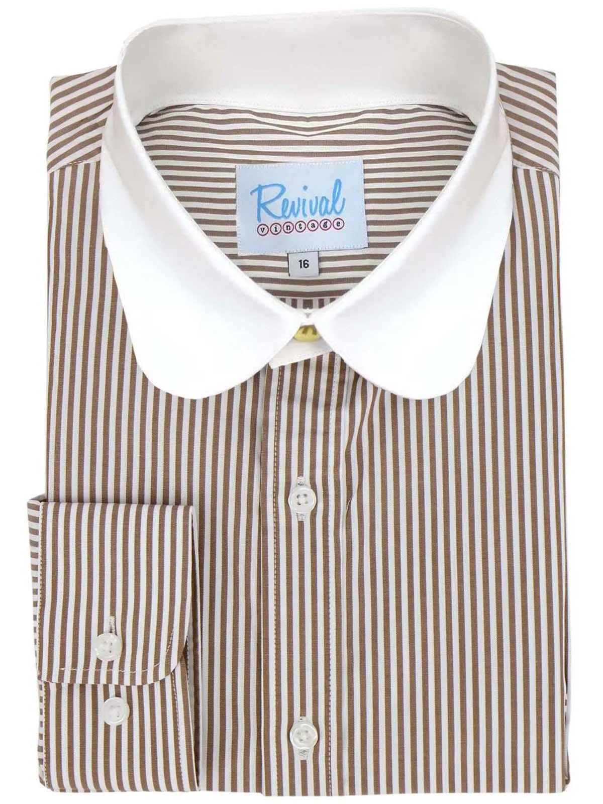 Cedar Brown Stripe Vintage Beaumont Club Collar Shirt with Gold Stud