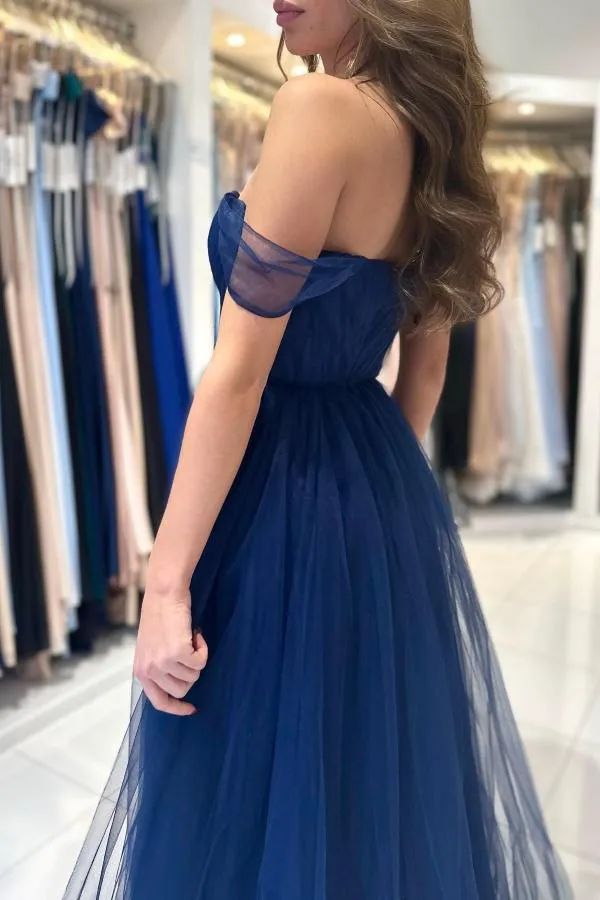 Charming Long A-line Sweetheart Off-The-Shoulder Tulle Prom Dresses