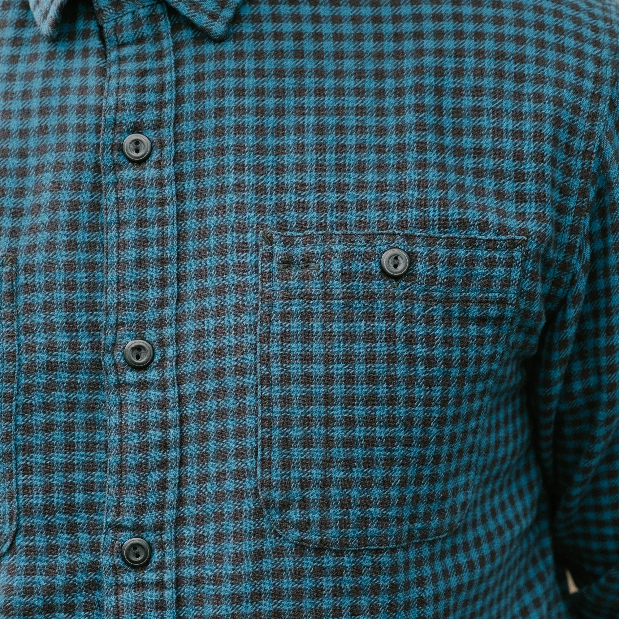 Checked Indigo Cotton-Linen Workshirt Blue/Sulphur Black FINAL SALE